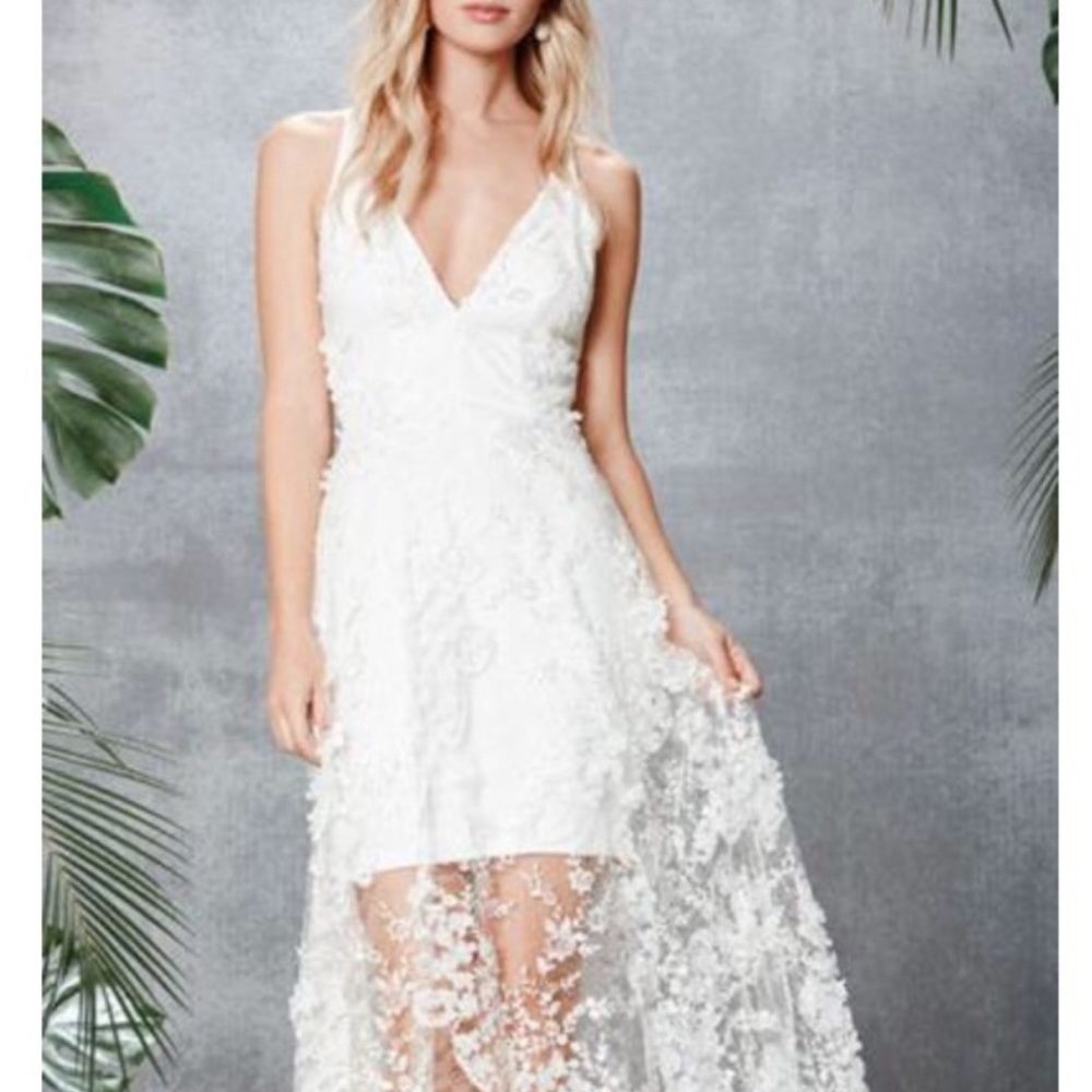 White Floral Sheer Overlay Dress
